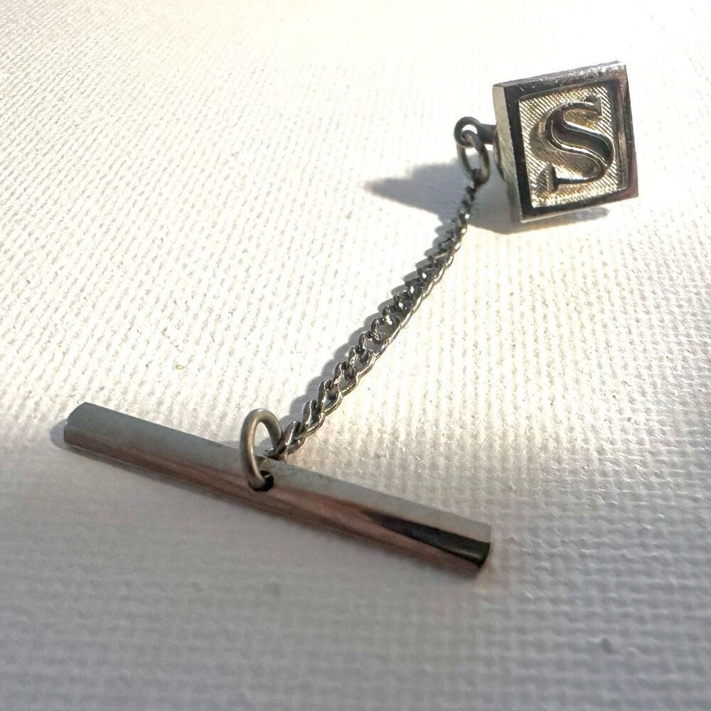 Swank S  silver tone monogram tie pin